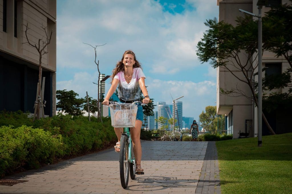 Live in dorms adjacent to campus and a short bike ride to downtown Tel Aviv